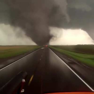 ?trucker drives through Tornado Alley in United States.