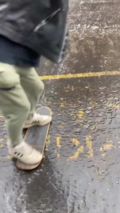 Trying to skate on ice with a board and no wheels