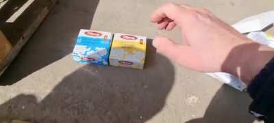 Humanitarian aid packets of margarine in Ukraine (source: Unian)