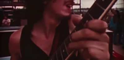 When the band Santana performed "Soul Sacrifice" at Woodstock 1969, the guitarist, Carlos Santana, was seen making strange faces while playing his guitar. He would later admit that he took a psychedelic prior to the performance, and saw his guitar as a da