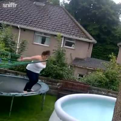 WCGW jumping off a trampoline into a pool