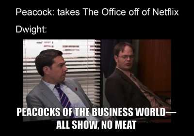 I'm in the middle of S8E14 of The Office and Dwight perfectly summed up my feelings about Peacock...