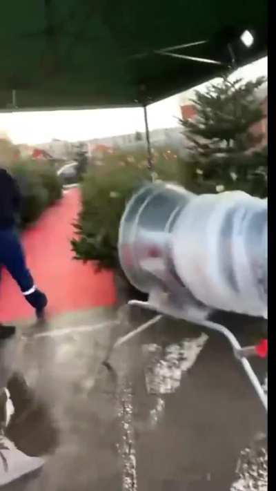 Jumping through a christmas tree netting contraption