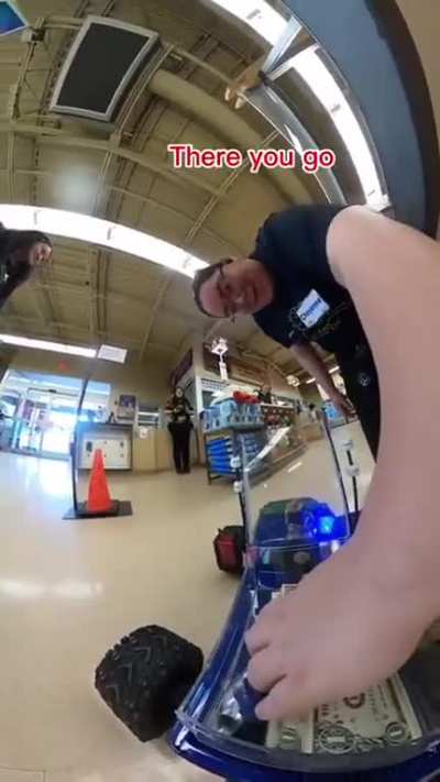 using an RC car to go shopping. if it had a little arm or something you could grab the stuff off of the shelf yourself.