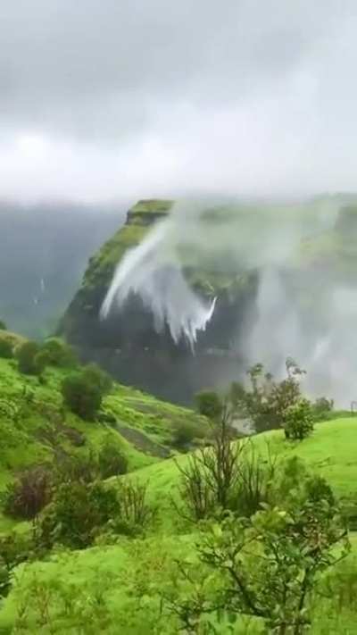 ? Reverse waterfall during monsoon, India