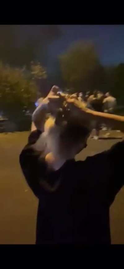 A video from yesterday anti-Hijab protests in Iran showing Hadis Najafi (21) getting ready to stand to the security guards. Today Hadis was announced death by her family after being shot 6 bullets in her chest. Remember her name #HadisNajafi