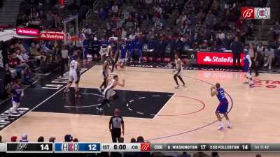[Highlight] Paul George attacks, dishes, and, after some good ball movement, splashes the corner three!