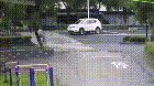 This car bouncing over a cyclist