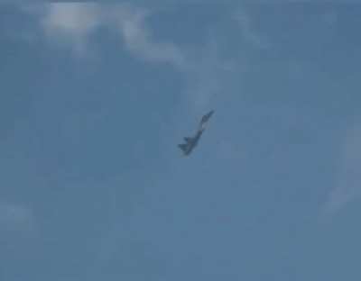 Russian Jet defying gravity by using a manuvering technique called " Vector Thrusting".