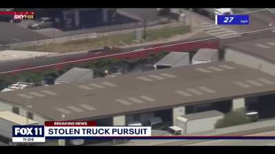 Police chase that happened earlier today, suspect crashes into someone while driving on the wrong side of the road and continues to drive after losing a wheel