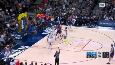 [Highlight] Nikola Jokic reacts to OKC sending a double team from the far corner