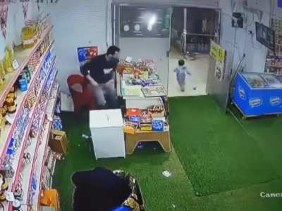Cute baby steals cookies