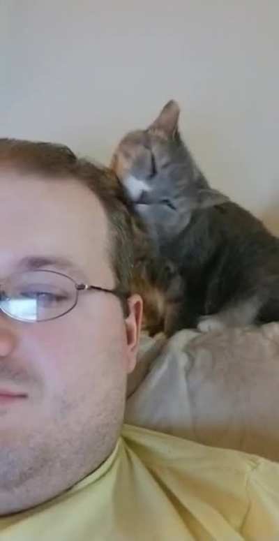 This happens every night. She loves "washing" my hair.