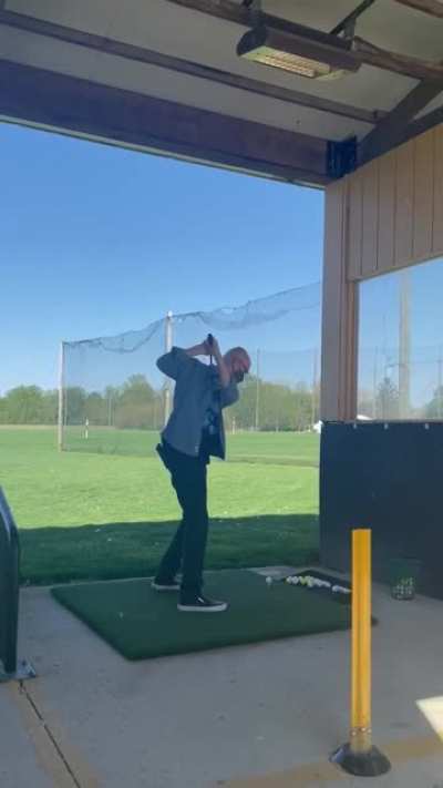 Took my dad and son to the driving range and ended up with this gem. No he wasn't hurt, but I was from laughing so hard. ?
