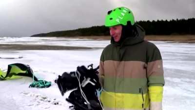 "Kiteskating": A new winter sport invented by kiteboarders.