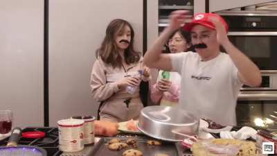 Mario makes a cake