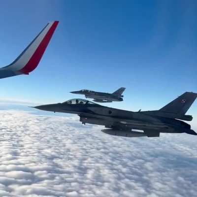 F16 planes escorting the Polish national football team to the southern border of Poland on their way to Qatar