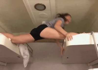Do the splits across beds. Pose for pic. Allow gravity to humor others.