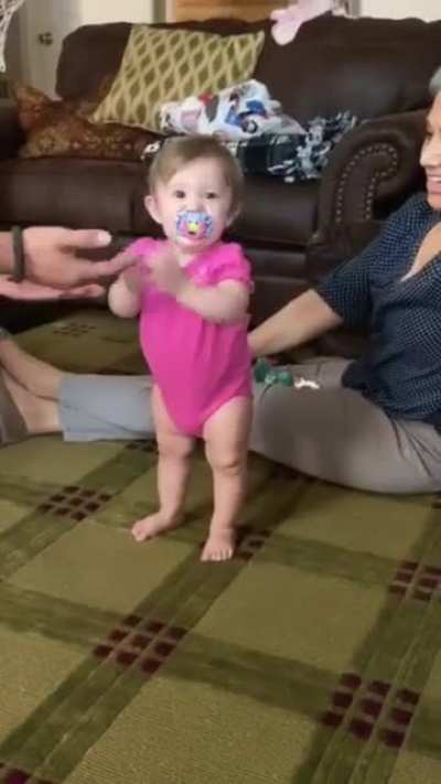 My lovely daughter took her first baby step today and my mom/her grandma couldnt have been any more happy?