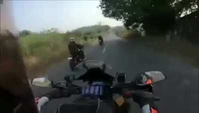 Driving like an idiot - - > eating dirt. Classic comeback.