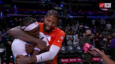 [Highlight] "REGGIE!" chants break out during Reggie Jackson's postgame interview and Paul George joins in on the festivities.