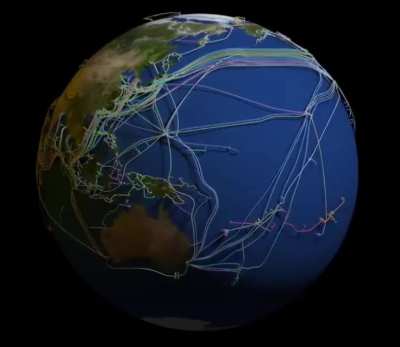 This is what the internet looks like, these are all underwater optical cables and their length is almost 1.5 million km