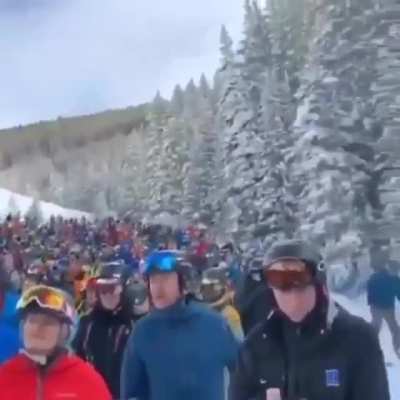 A slight wait at the the lift line in the freezing cold