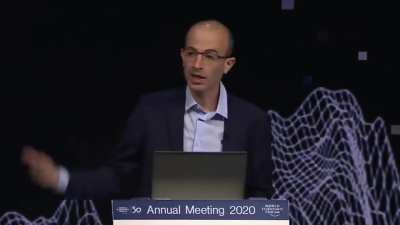 Yuval Noah Harari at the World Economic Forum in Davos 2020: "Rise of digital dictatorships by corporations and governments... will be able to systematically [biologically] hack all the people."