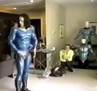 Nicolas Cage testing the Superman costume for Tim Burton's canceled movie Superman Lives, 1997