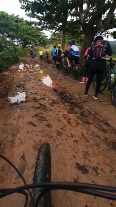 Going through the puddle to show 'em how it's done