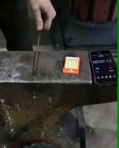 Taking a cold piece of steel and working it till it's hot enough to light a match