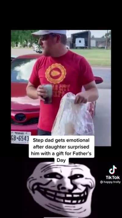Stepdad gets emotional when daughter gives him a Father’s Day gift.