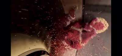 Simulation of what would happen to the human body if it was sucked into the engine of an airplane