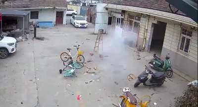 Setting off a very powerful firecracker in yard