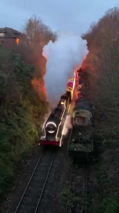 Train with christmas lights
