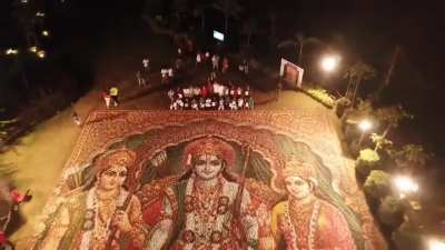 Portrayal of Lord Rama from Indian Mythology through Lightning of diyas (clay oil lamps)