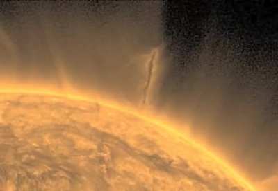 ?The tallest dust devil in the solar and system, and maybe the largest tornado ever recorded in human history. A height of around 120,000km! Composed entirely of solar plasma, heat and magnetism. Captured today by Nasa satellite SDO aia171