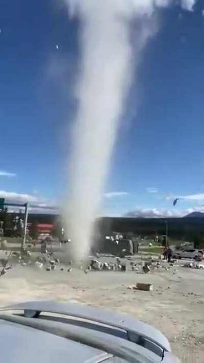 ? This fruit stand is no match for this dust devil