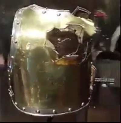 The armor of a French soldier wounded by a cannonball at the Battle of Waterloo (which marked the end of Napoleon.)