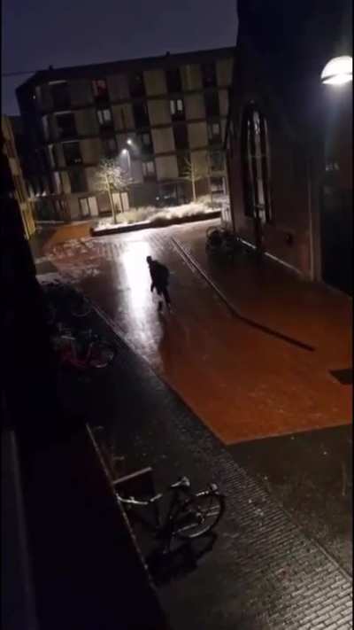 Dutch hospital worker skates to work on black ice