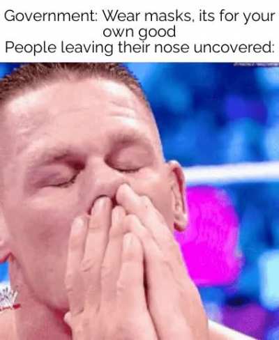 Covid about to enter nose, sees mask on mouth, leaves in sadness