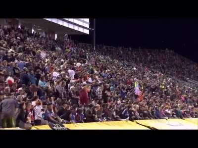 Monster truck driver lands the first ever front flip during a scored competition.