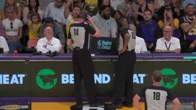 [Highlight] Patrick Beverly requests a challenge on an alleged personal foul against Dame and wins. Call changed to Lebron tripping Dame. Lakers keep the timeout.