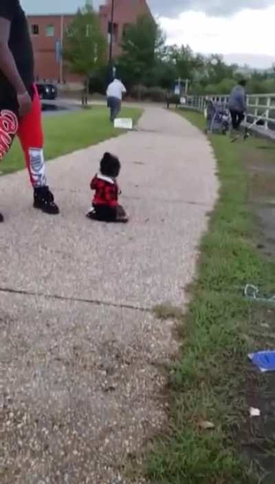 Stumbling after her first steps
