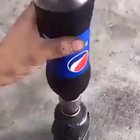 Spinning a Pepsi bottle with a drill. What could go wrong?