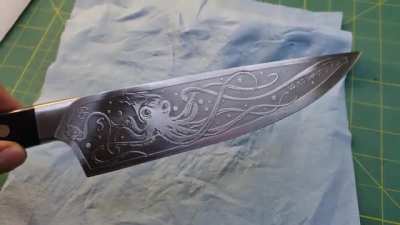 I etched a squid into a chef knife ?