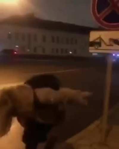 Low IQ person Vs a street sign Fight!
