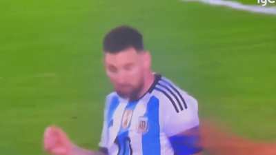 Messi Signing The Back Of A Pitch Invader Before Getting Tackled