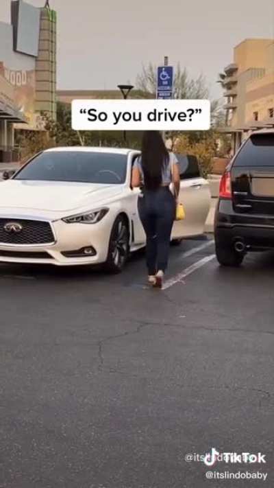 Golddigger prank with an Infiniti parked in a handicap parking spot