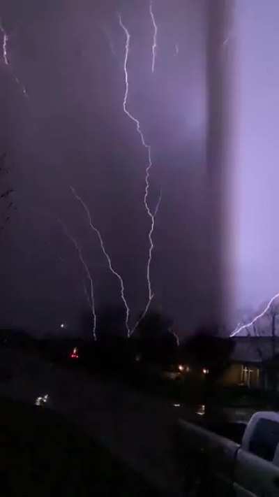 Thor has arrived. Yes, that's a real life upward lighting strike.